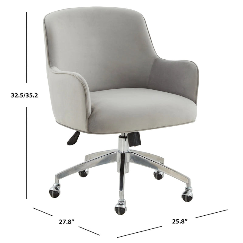 Sedia da scrivania girevole regolabile in velluto grigio chiaro con base argentata, 66Wx71Dx89H