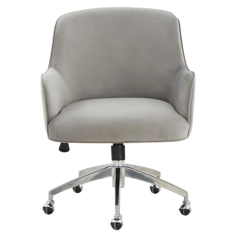 Sedia da scrivania girevole regolabile in velluto grigio chiaro con base argentata, 66Wx71Dx89H