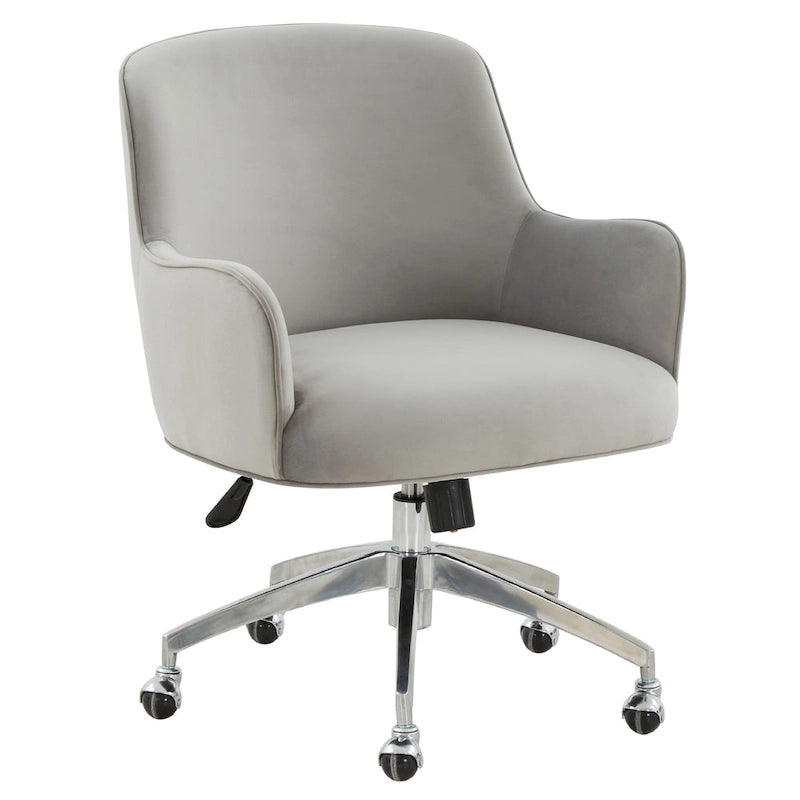 Sedia da scrivania girevole regolabile in velluto grigio chiaro con base argentata, 66Wx71Dx89H