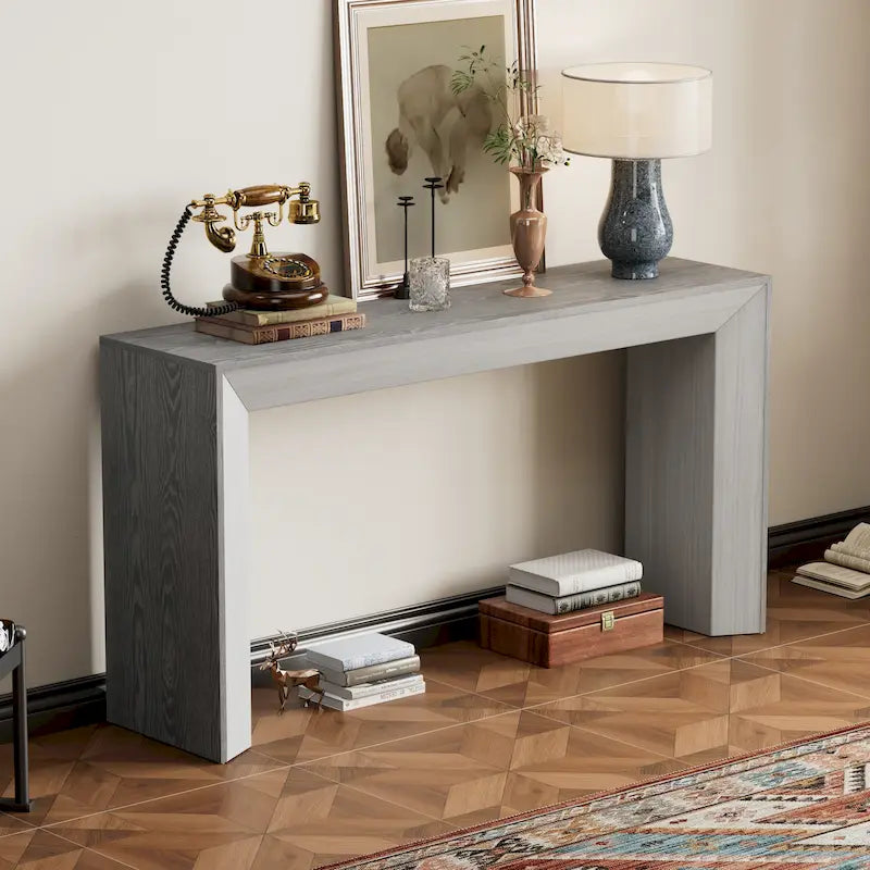 Consolle in stile camino con ripiano in impiallacciatura di legno, 59L x 15P x 32A
