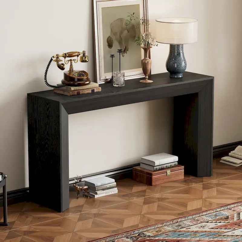 Consolle in stile camino con ripiano in impiallacciatura di legno, 59L x 15P x 32A