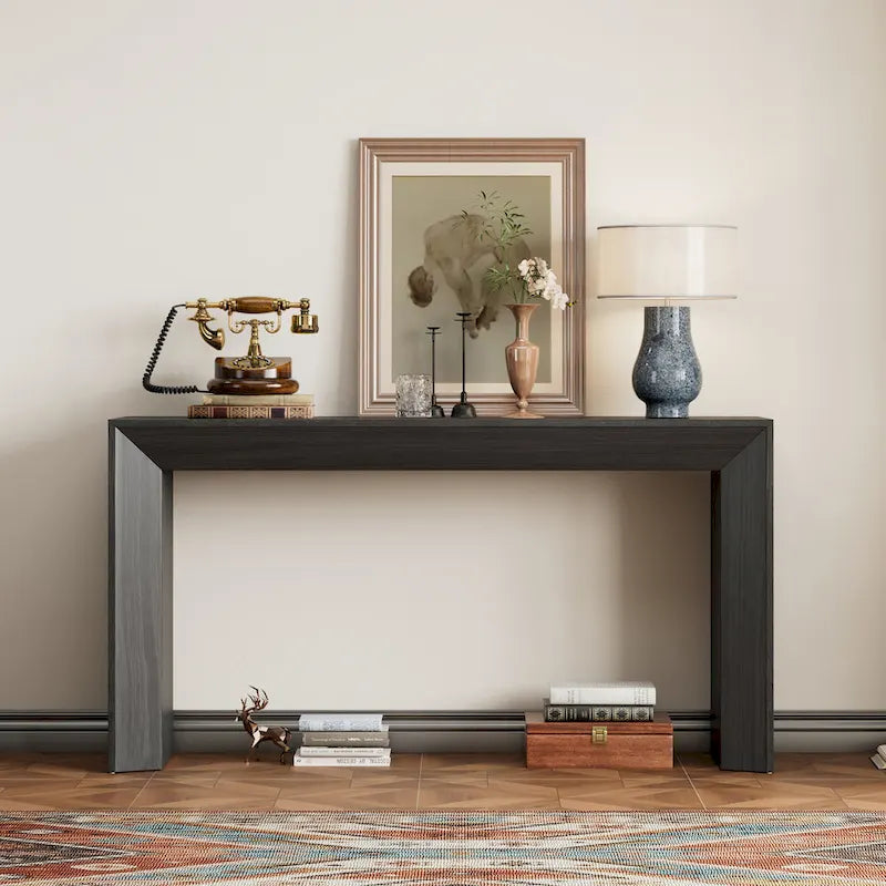 Consolle in stile camino con ripiano in impiallacciatura di legno, 59L x 15P x 32A
