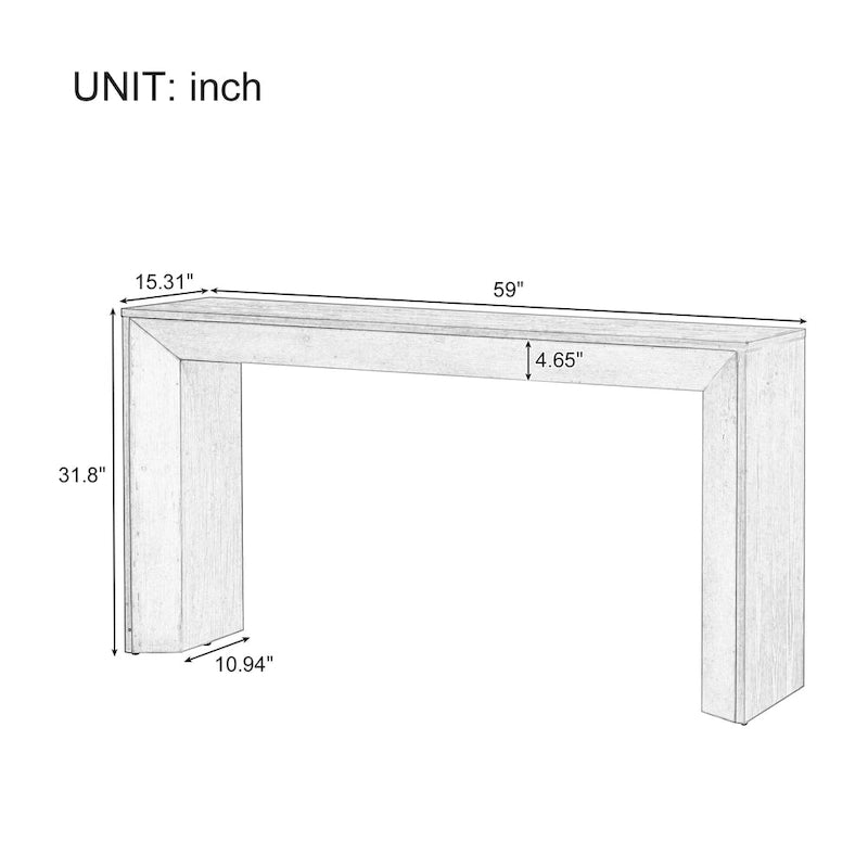 Consolle in stile camino con ripiano in impiallacciatura di legno, 59L x 15P x 32A
