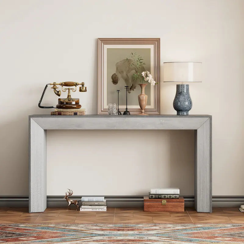 Consolle in stile camino con ripiano in impiallacciatura di legno, 59L x 15P x 32A