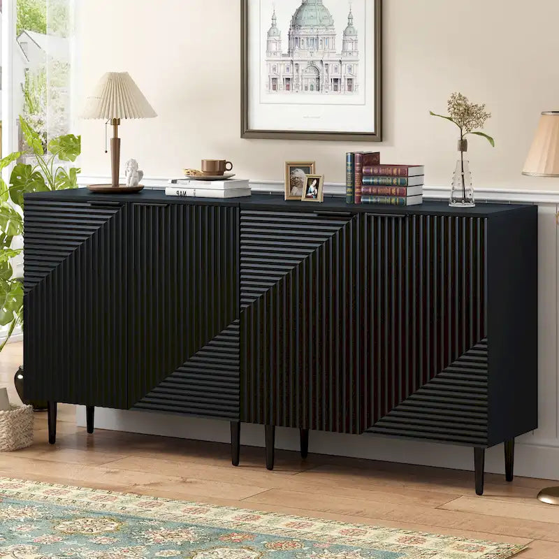 Set di 2 Madie Moderne con Ripiani Regolabili e Ante Geometriche