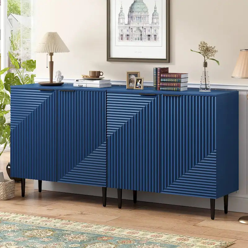 Set di 2 Madie Moderne con Ripiani Regolabili e Ante Geometriche