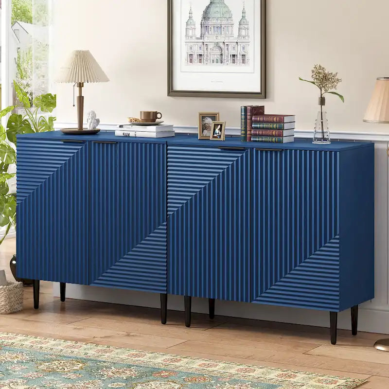 Set di 2 Madie Moderne con Ripiani Regolabili e Ante Geometriche