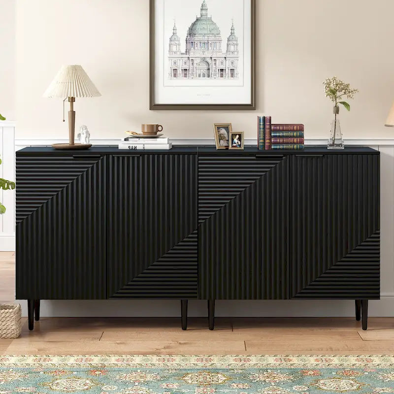 Set di 2 Madie Moderne con Ripiani Regolabili e Ante Geometriche