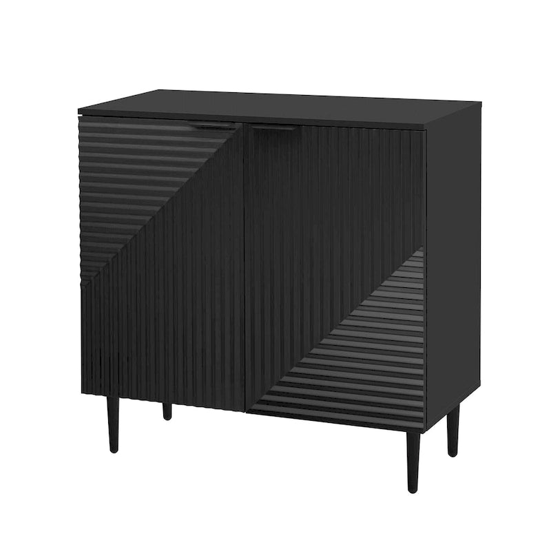 Set di 2 Madie Moderne con Ripiani Regolabili e Ante Geometriche