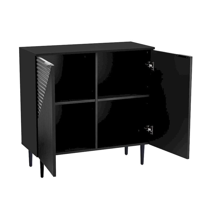 Set di 2 Madie Moderne con Ripiani Regolabili e Ante Geometriche