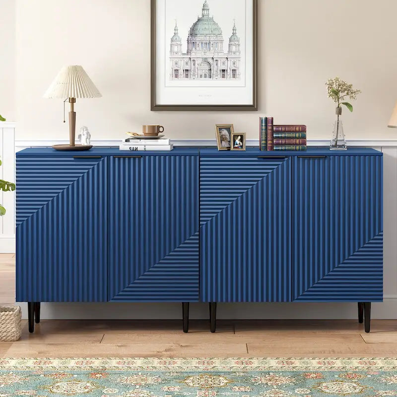 Set di 2 Madie Moderne con Ripiani Regolabili e Ante Geometriche
