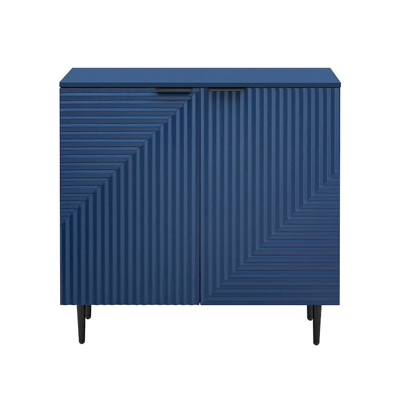 Set di 2 Madie Moderne con Ripiani Regolabili e Ante Geometriche