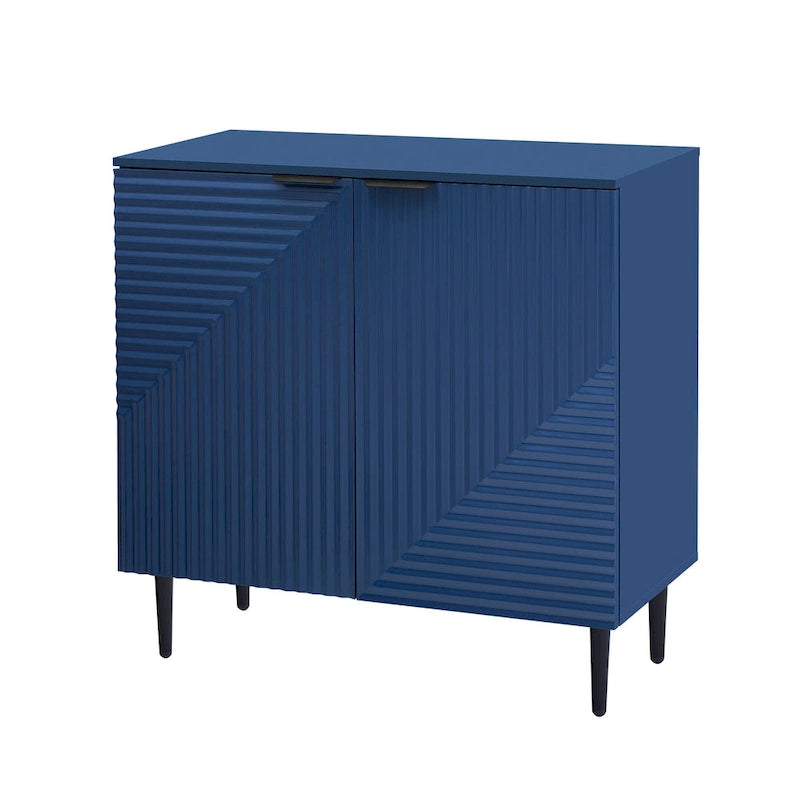 Set di 2 Madie Moderne con Ripiani Regolabili e Ante Geometriche