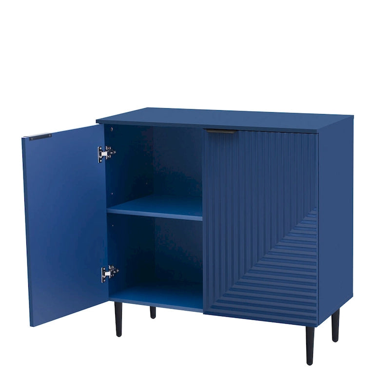 Set di 2 Madie Moderne con Ripiani Regolabili e Ante Geometriche