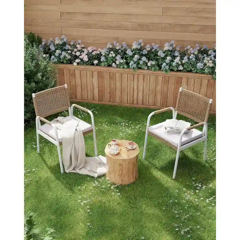 Sedie da Pranzo da Esterno in Vimini con Cuscini, Set da 2