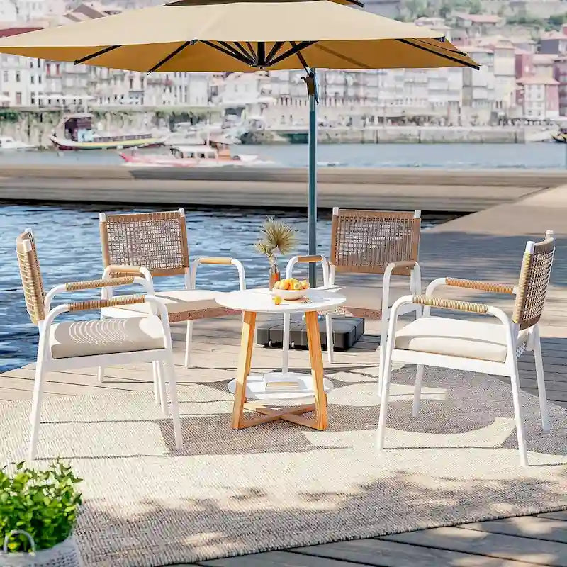 Sedie da Pranzo da Esterno in Vimini con Cuscini, Set da 2