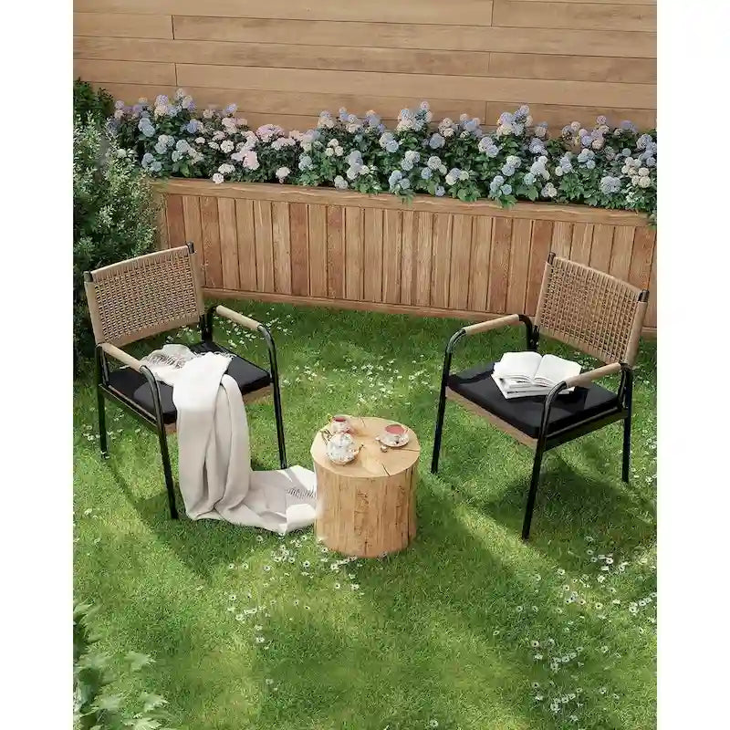 Sedie da Pranzo da Esterno in Vimini con Cuscini, Set da 2