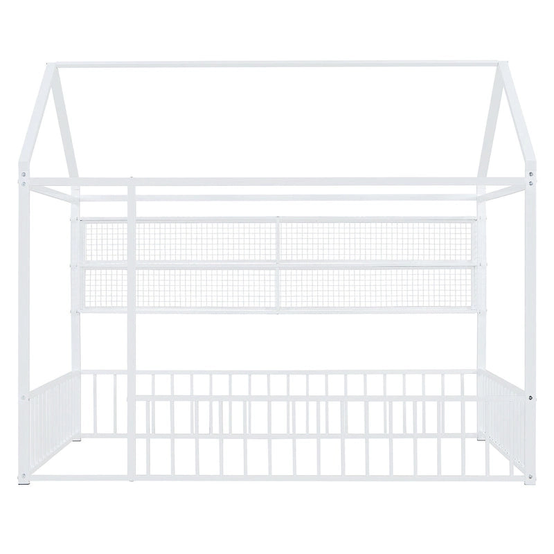 Struttura letto a casetta in metallo full size con ripiani a griglia, letto a pavimento per bambini