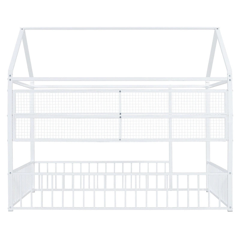Struttura letto a casetta in metallo full size con ripiani a griglia, letto a pavimento per bambini