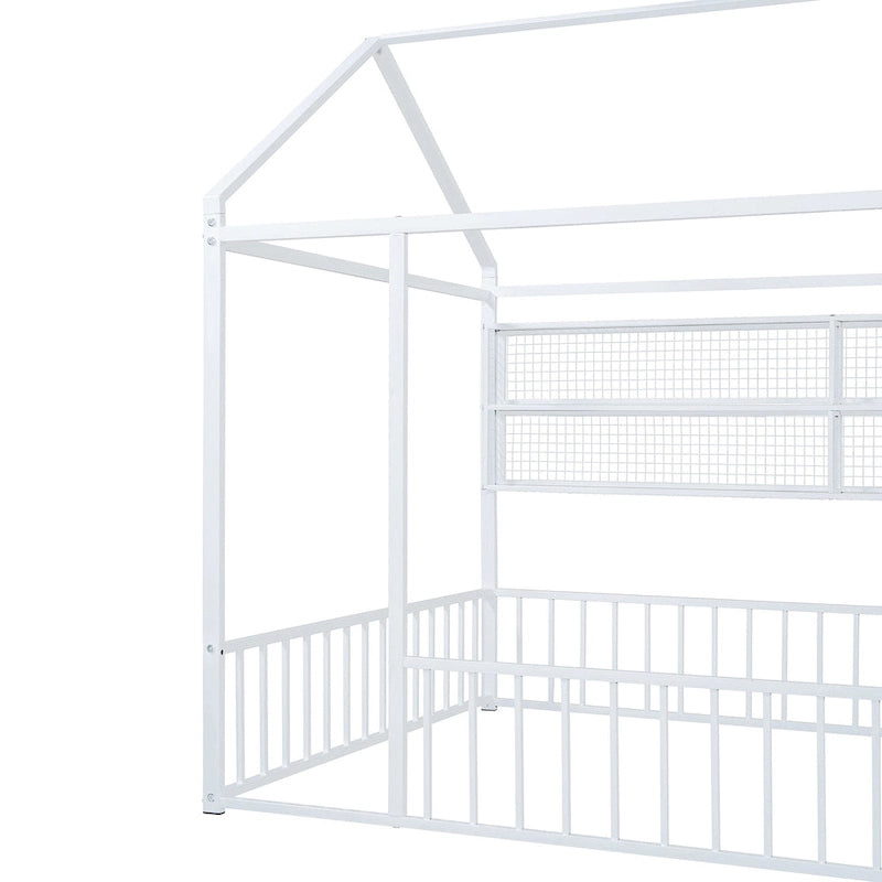 Struttura letto a casetta in metallo full size con ripiani a griglia, letto a pavimento per bambini
