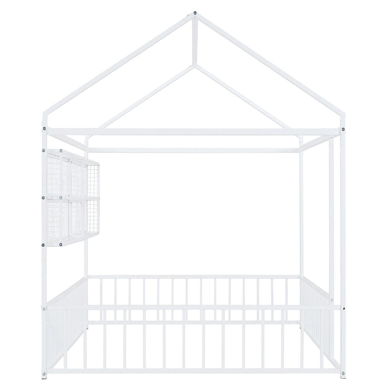 Struttura letto a casetta in metallo full size con ripiani a griglia, letto a pavimento per bambini