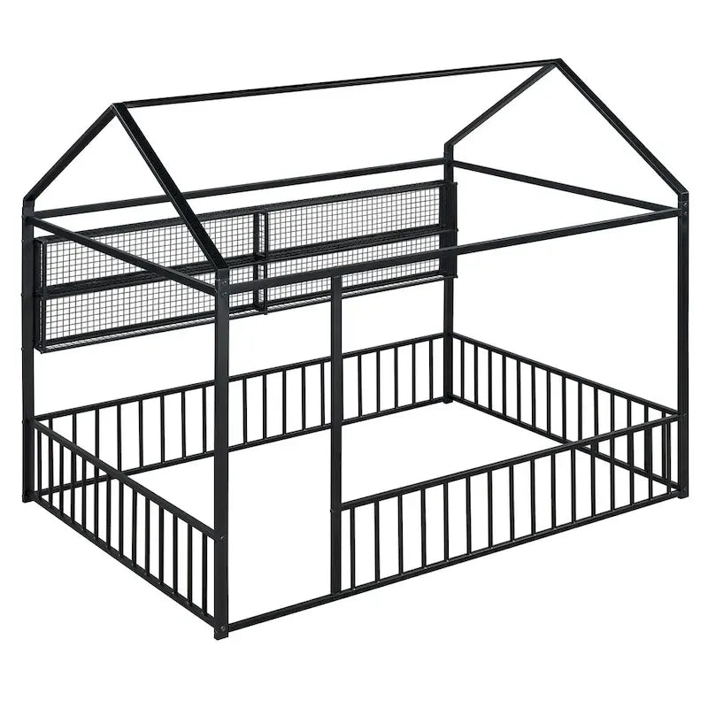 Struttura letto a casetta in metallo full size con ripiani a griglia, letto a pavimento per bambini