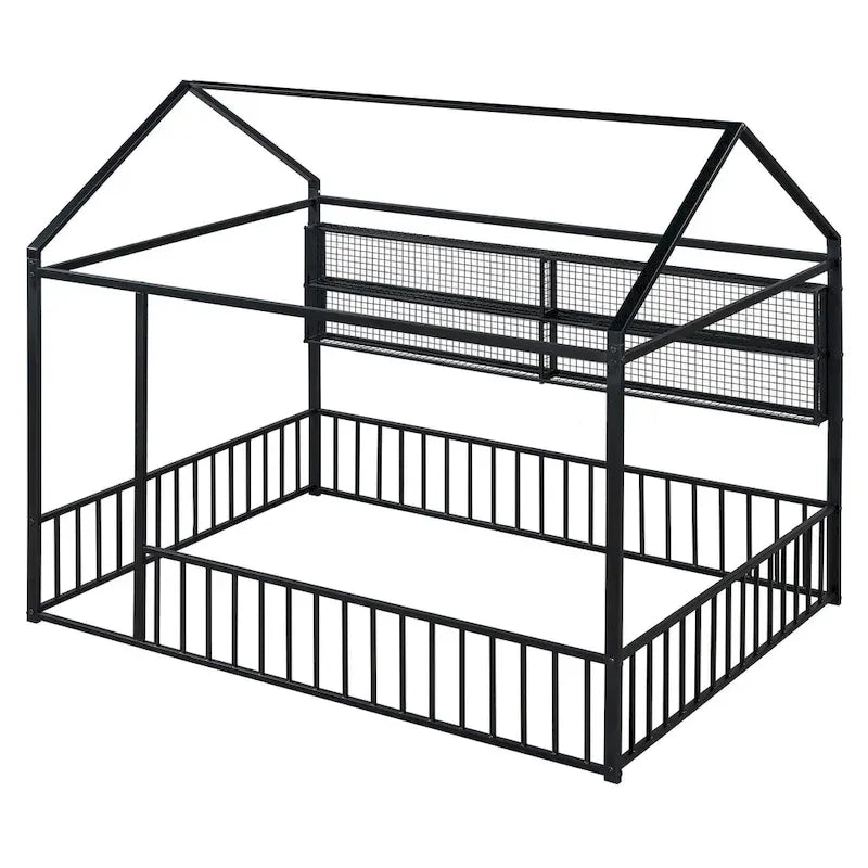 Struttura letto a casetta in metallo full size con ripiani a griglia, letto a pavimento per bambini