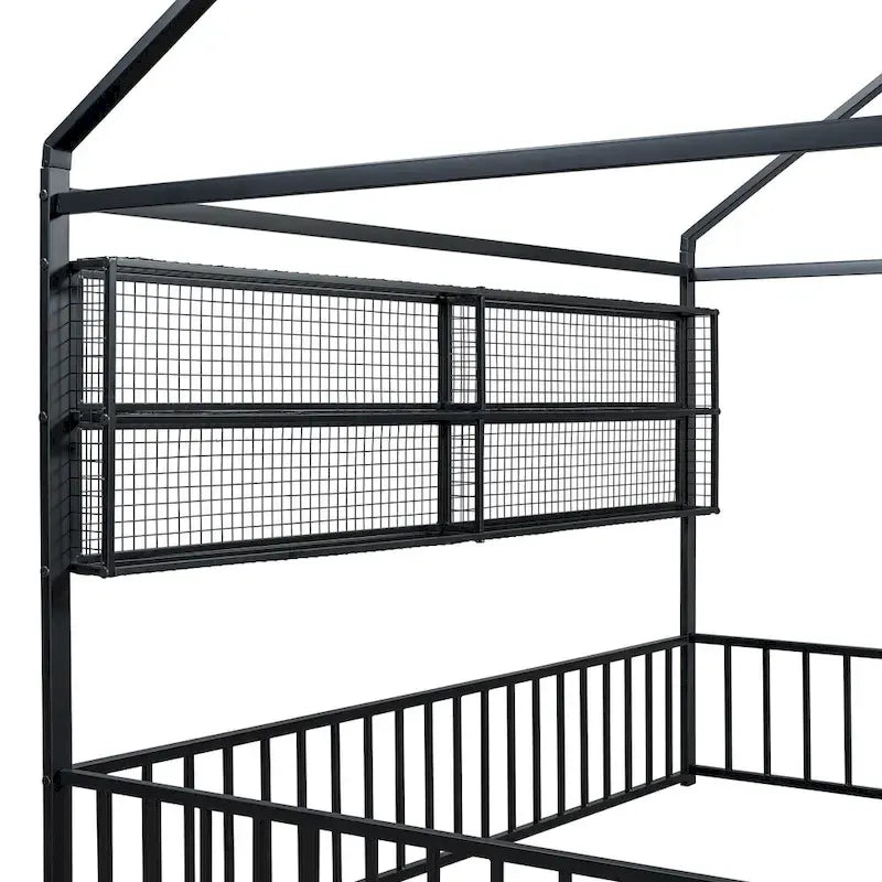 Struttura letto a casetta in metallo full size con ripiani a griglia, letto a pavimento per bambini