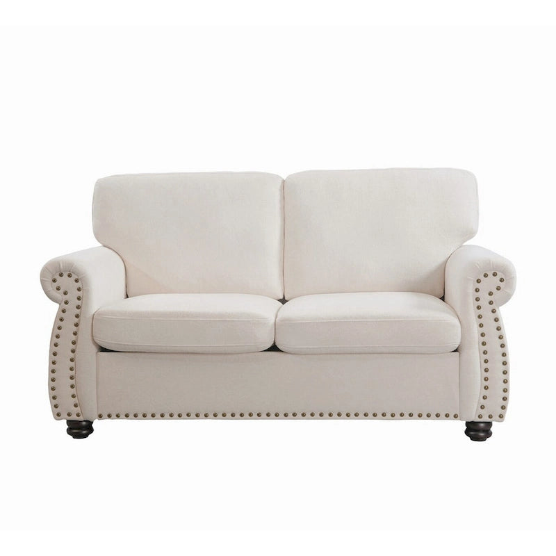 Divanetto in Velluto Stile Mid-Century Modern con Borchie e Gambe in Legno