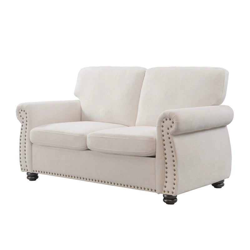 Divanetto in Velluto Stile Mid-Century Modern con Borchie e Gambe in Legno