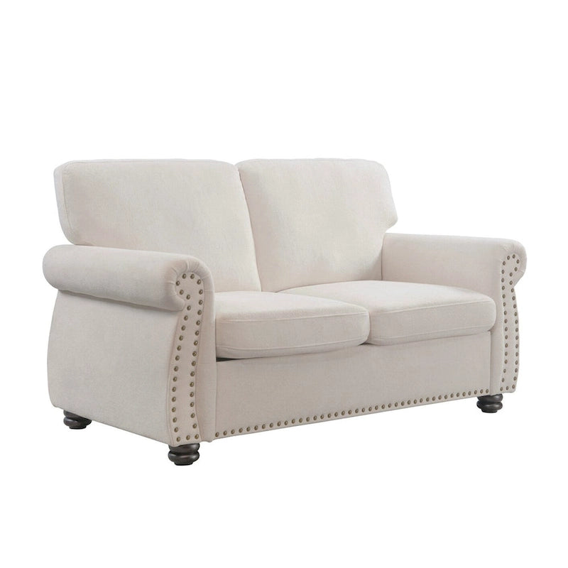 Divanetto in Velluto Stile Mid-Century Modern con Borchie e Gambe in Legno