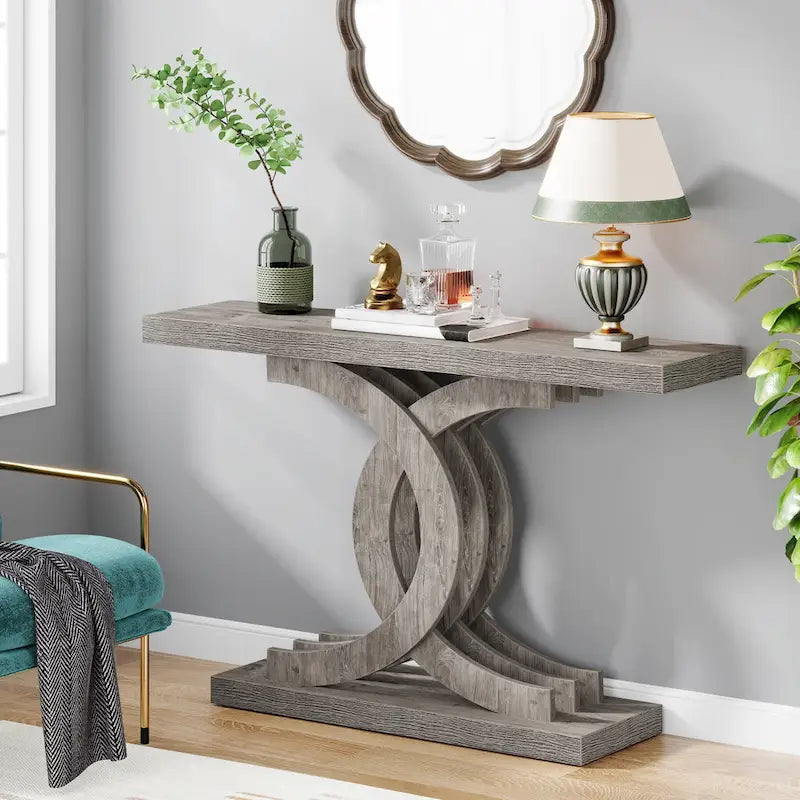 Consolle da fattoria da 39 pollici con base in metallo, grigia, superficie impermeabile