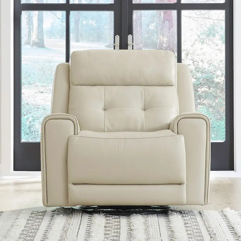 Poltrona Reclinabile Tripla con Base Girevole, Rivestimento in Pelle Pieno Fiore e Porte USB