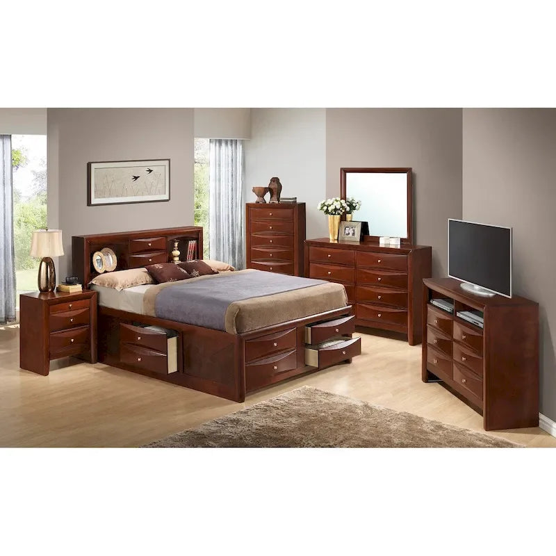 Letto contenitore matrimoniale con cassetti sotto il letto, finitura ciliegio, 57L x 87P x 49H