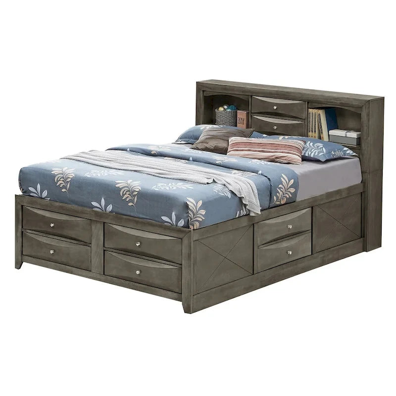 Letto contenitore matrimoniale con cassetti sotto il letto, finitura ciliegio, 57L x 87P x 49H