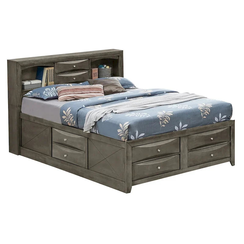 Letto contenitore matrimoniale con cassetti sotto il letto, finitura ciliegio, 57L x 87P x 49H
