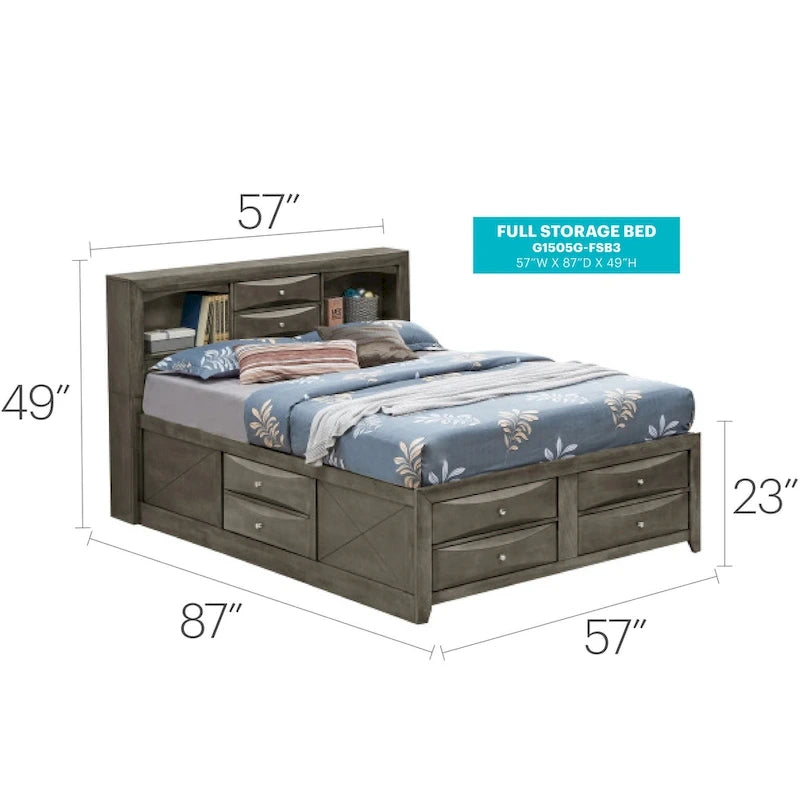 Letto contenitore matrimoniale con cassetti sotto il letto, finitura ciliegio, 57L x 87P x 49H