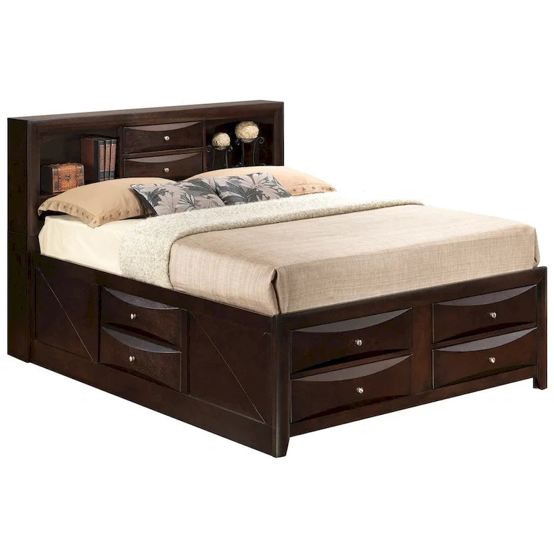 Letto contenitore matrimoniale con cassetti sotto il letto, finitura ciliegio, 57L x 87P x 49H