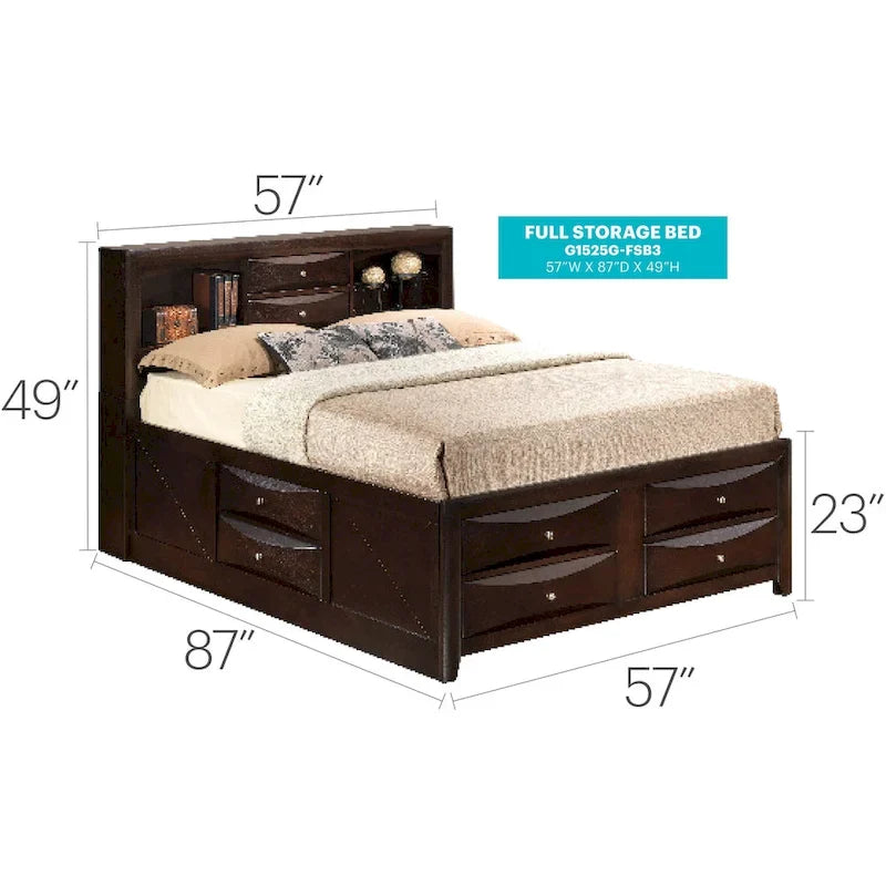 Letto contenitore matrimoniale con cassetti sotto il letto, finitura ciliegio, 57L x 87P x 49H