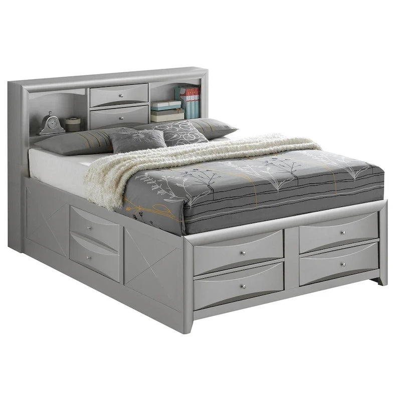Letto contenitore matrimoniale con cassetti sotto il letto, finitura ciliegio, 57L x 87P x 49H