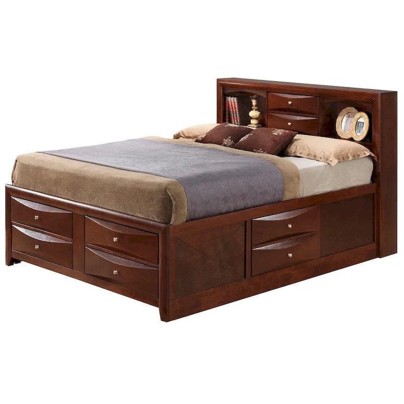 Letto contenitore matrimoniale con cassetti sotto il letto, finitura ciliegio, 57L x 87P x 49H