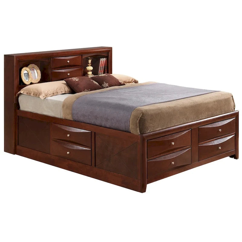 Letto contenitore matrimoniale con cassetti sotto il letto, finitura ciliegio, 57L x 87P x 49H