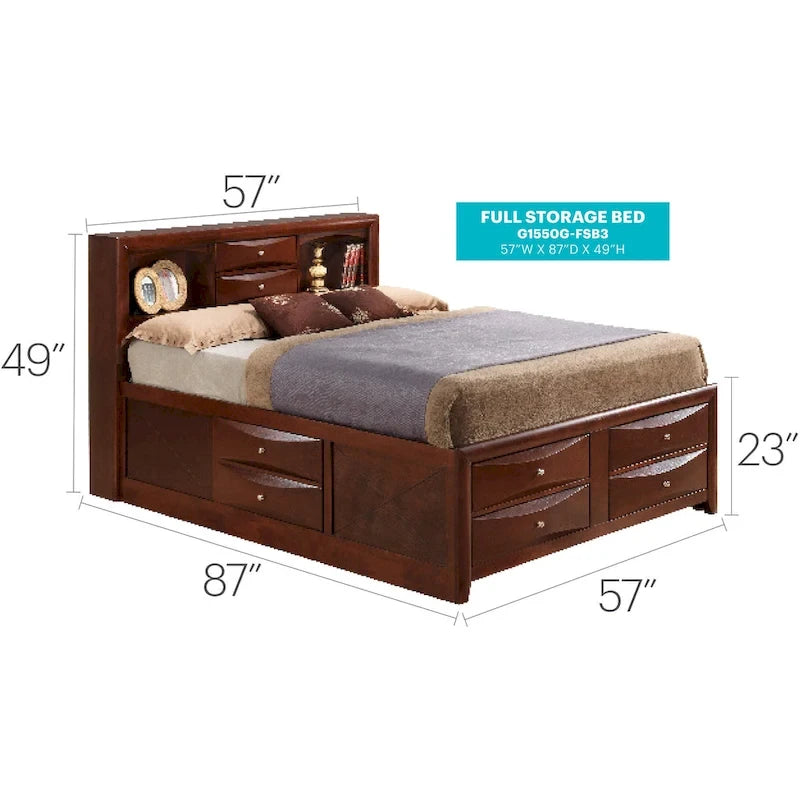 Letto contenitore matrimoniale con cassetti sotto il letto, finitura ciliegio, 57L x 87P x 49H