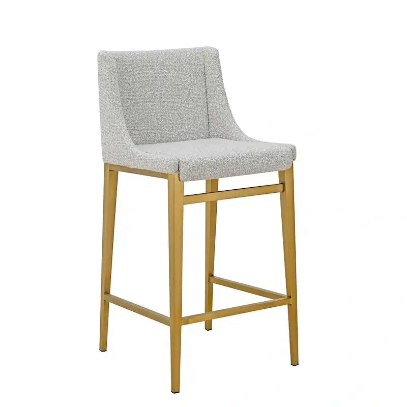 Sgabelli da bancone in poliestere grigio chiaro con gambe in ottone anticato, set da 2, seduta H 67,3 cm