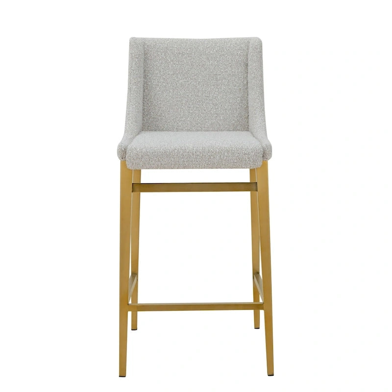 Sgabelli da bancone in poliestere grigio chiaro con gambe in ottone anticato, set da 2, seduta H 67,3 cm