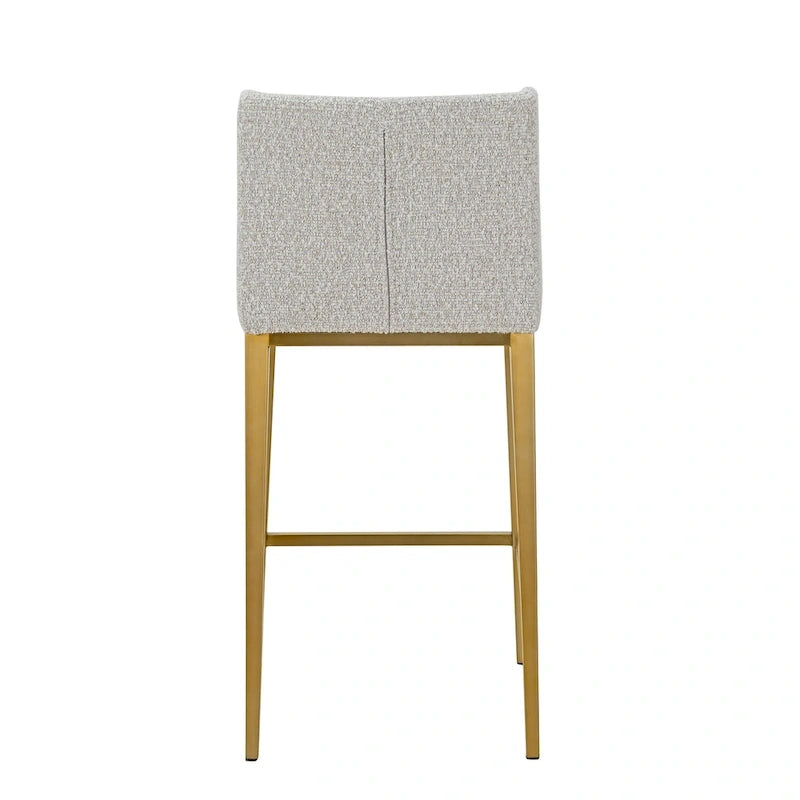 Sgabelli da bancone in poliestere grigio chiaro con gambe in ottone anticato, set da 2, seduta H 67,3 cm