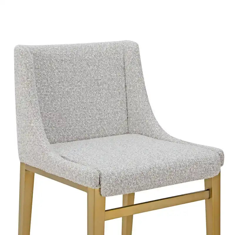 Sgabelli da bancone in poliestere grigio chiaro con gambe in ottone anticato, set da 2, seduta H 67,3 cm