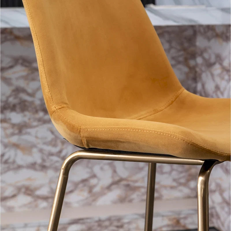 Set di 2 sgabelli da bar in velluto altezza penisola, gambe dorate, seduta 67 cm