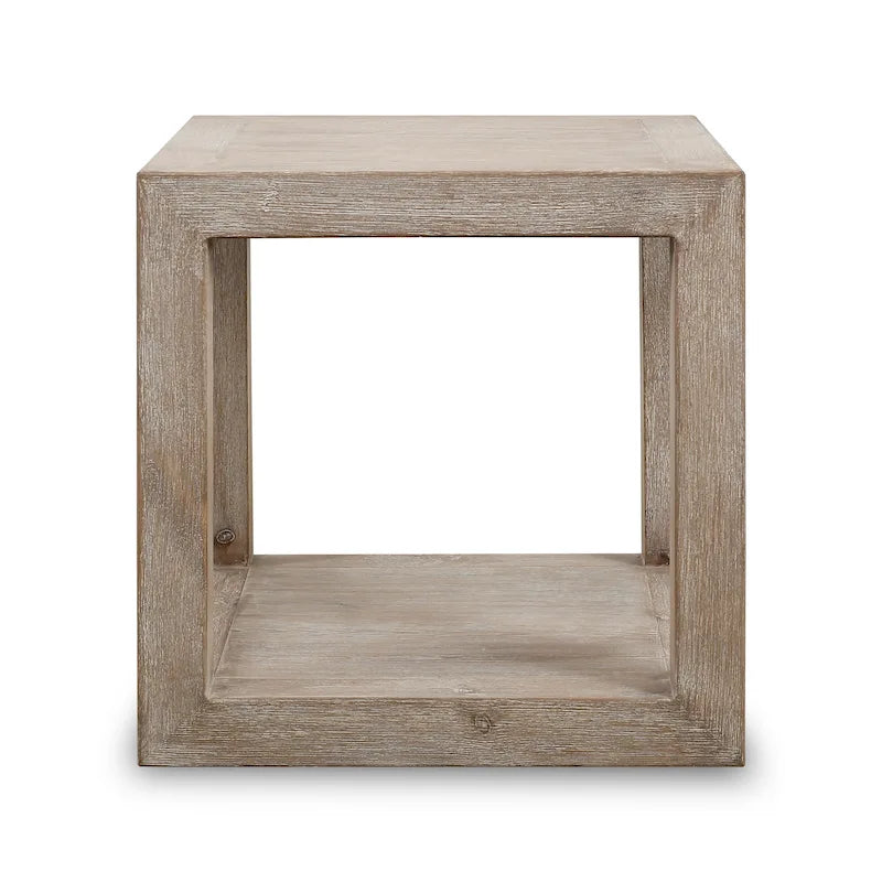 Tavolino artigianale in legno di recupero, finitura bianca slavata, 21L x 21P x 22A