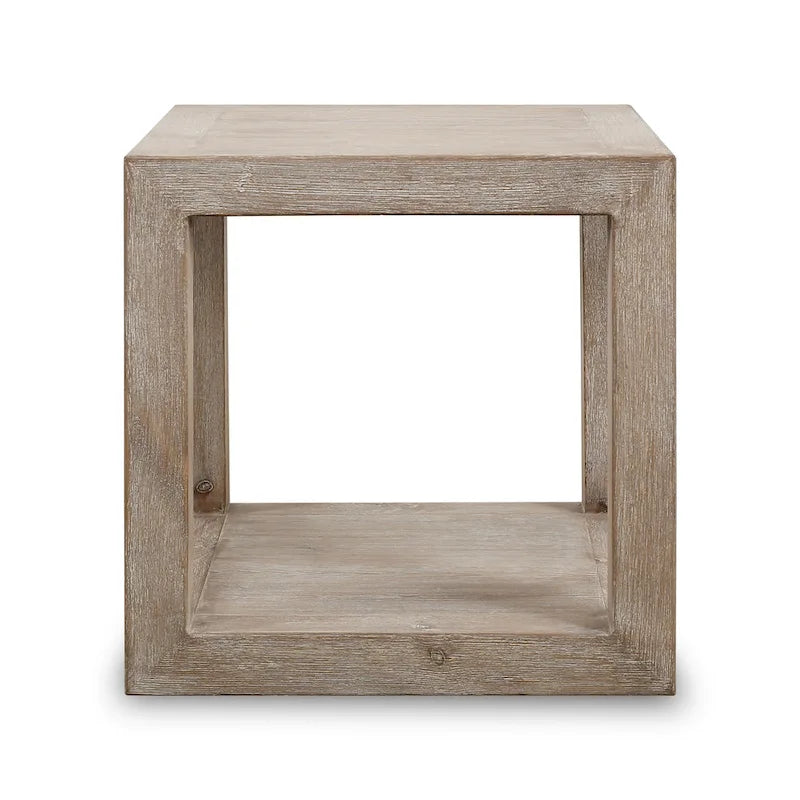 Tavolino artigianale in legno di recupero, finitura bianca slavata, 21L x 21P x 22A